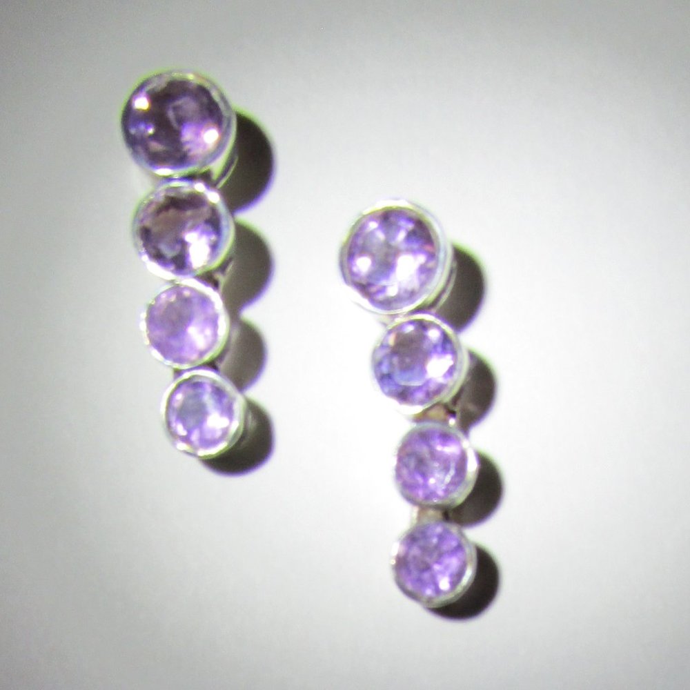 Vintage Amethyst Drop 925 Silver Post Earrings